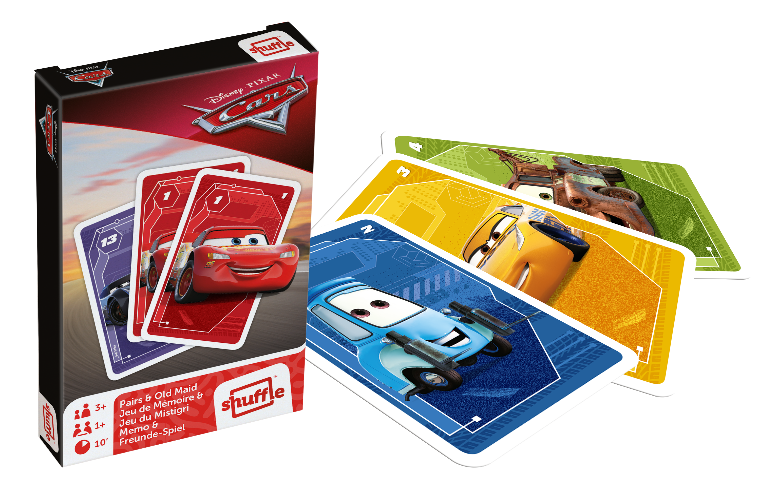 paires et un jeu d'action Shuffle Fun 4 en 1 Disney Cars-Snap Happy Families 